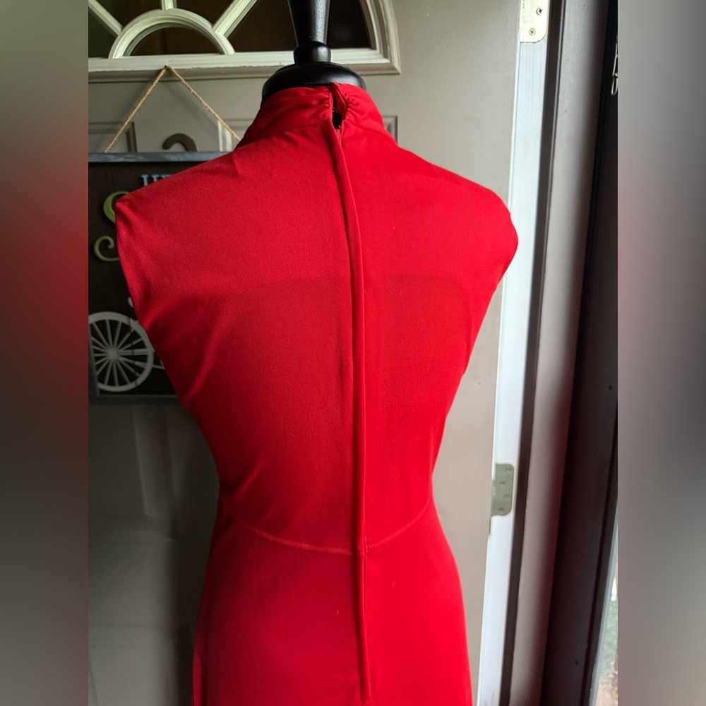 Vintage 60/70s Andrea Gayle red sleeveless gathered maxi dress, size medium - Picture 8 of 16